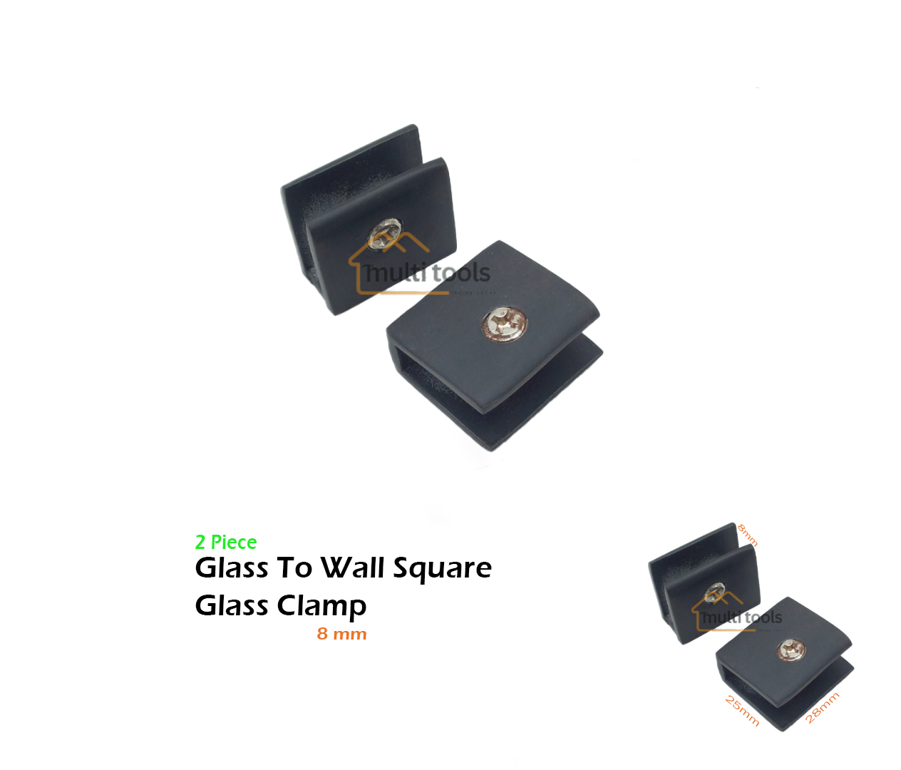 2 Pecs Glass To Wall Square Glass Clamp 8mm